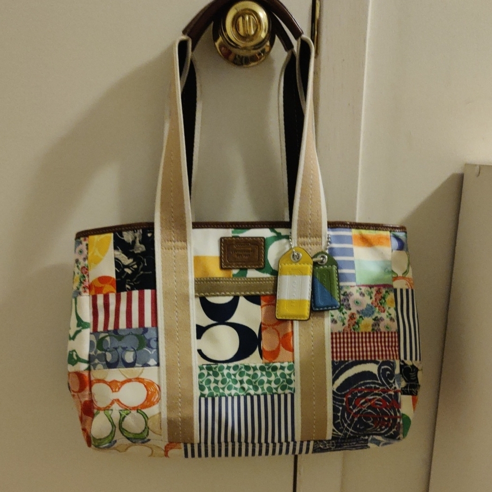 Coach Red and Pink Patchwork Tote Bag